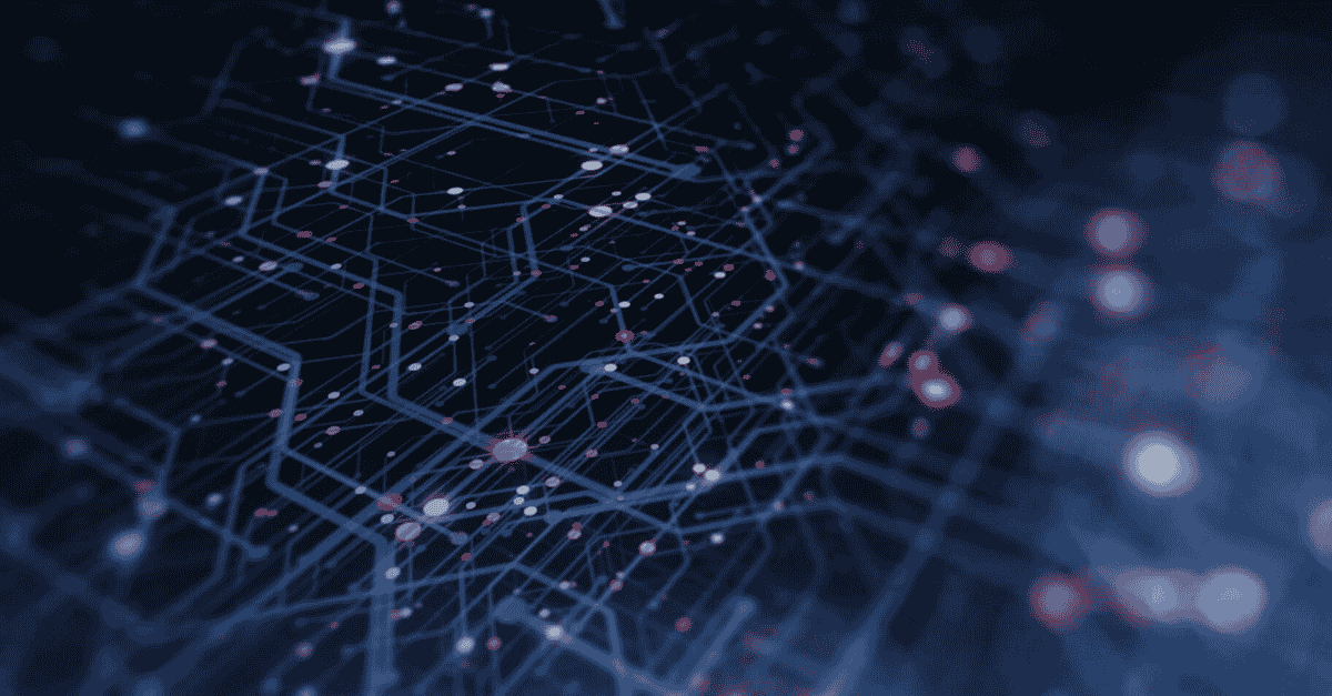 A series of lights in a circuit board pattern